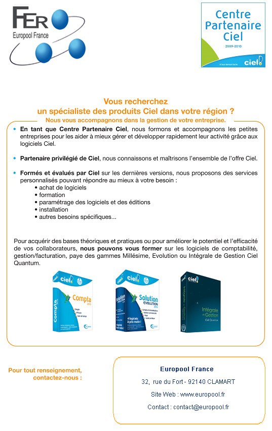 fiche de contact EUROPOOL France, Centre Partenaire Ciel